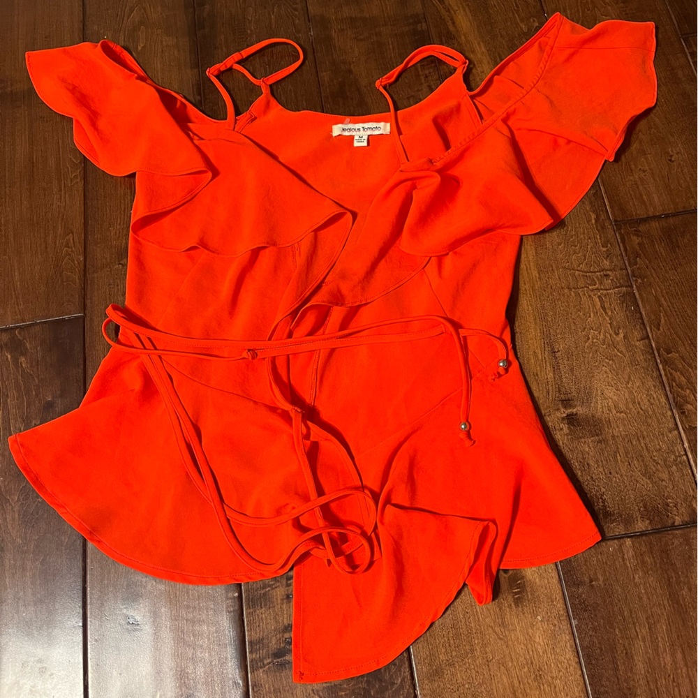 BRAND NEW; bright, red tank top with wrap around sleeves